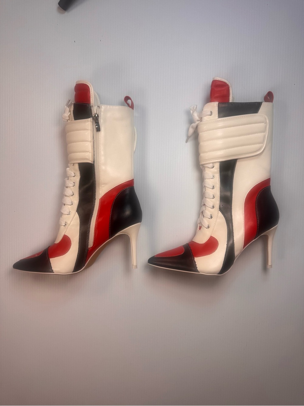NIB Tess-1 Multi Color Lace-Up Stiletto Boots – Size 8.5 – Statement Heels 🔥 - Picture 2 of 6